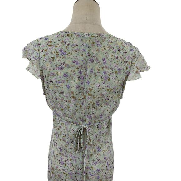 Vtg 90s City Triangles Floral Dress Green Purple Chiffon Cottagecore Fairy Sz S - Picture 6 of 13